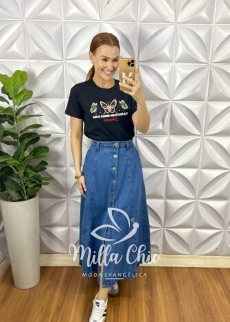 T-Shirt Frases 100% Algodão - Preta - Milla Chic