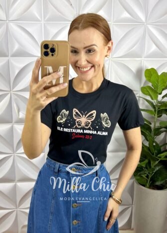 T-Shirt Frases 100% Algodão - Preta - Milla Chic