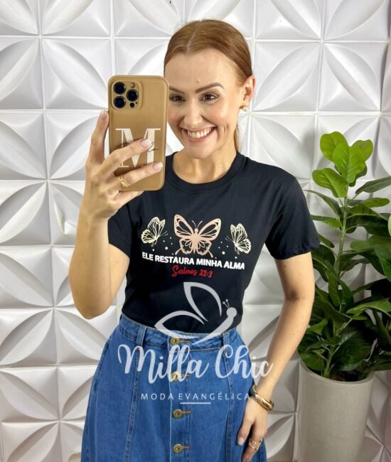 T-Shirt Frases 100% Algodão - Preta - Milla Chic
