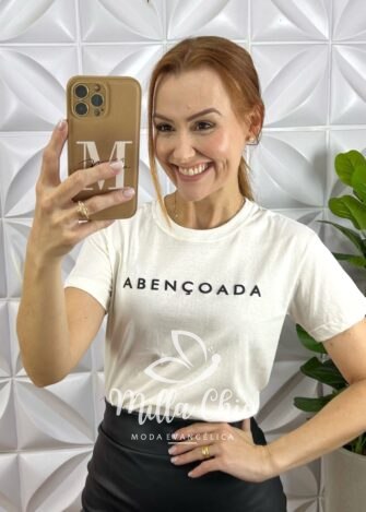 T-Shirt Malha De Algodão Abençoada - Branca - Milla Chic