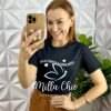 T-Shirt Malha De Algodão Seja Forte E Corajosa - Preto - Milla Chic