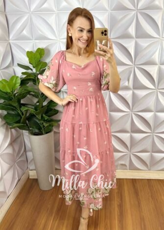 Milla Chic - millachic com br vestido antonella em chiffon rosa estampado 2 Vestido Antonella Em Chiffon - Rosa Estampado - Milla Chic