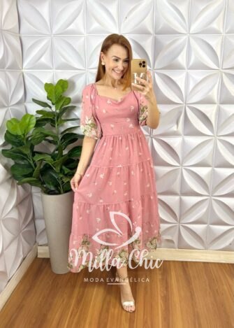 Milla Chic - millachic com br vestido antonella em chiffon rosa estampado 4 Vestido Antonella Em Chiffon - Rosa Estampado - Milla Chic