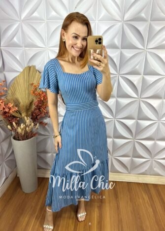 Vestido Augusta Em Viscolinho - Azul - Milla Chic