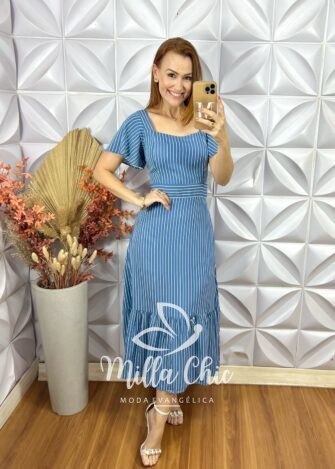 Vestido Augusta Em Viscolinho - Azul - Milla Chic