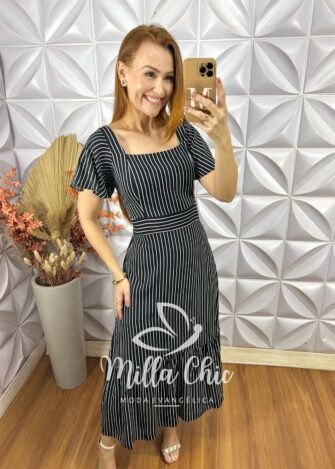 Vestido Augusta Em Viscolinho - Preto - Milla Chic