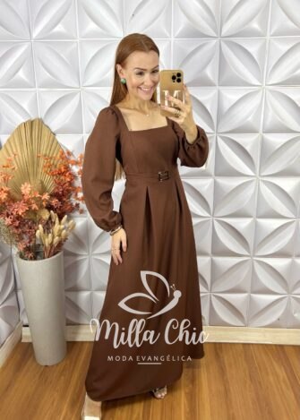 Vestido Aurora Em Twill - Marrom - Milla Chic