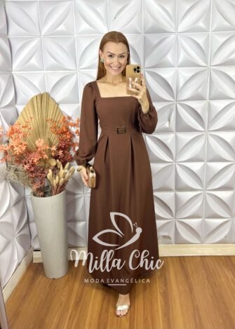 Vestido Aurora Em Twill - Marrom - Milla Chic