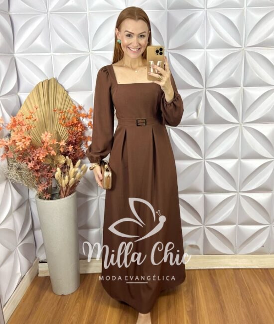 Vestido Aurora Em Twill - Marrom - Milla Chic