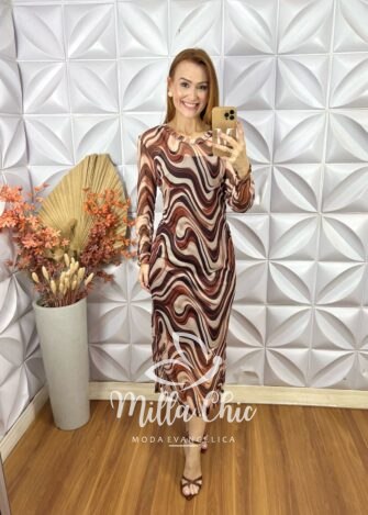 Vestido Boho Rosana Em Tule - Marrom - Milla Chic