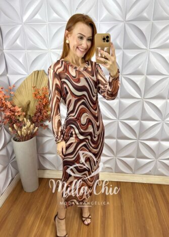 Vestido Boho Rosana Em Tule - Marrom - Milla Chic