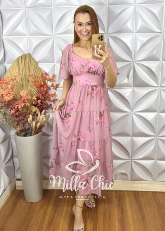 Vestido Catarina Em Chiffon - Rosa - Milla Chic