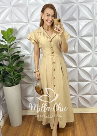 Vestido Chemise Amaris - Areia - Milla Chic