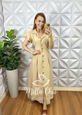 Vestido Chemise Amaris - Areia - Milla Chic