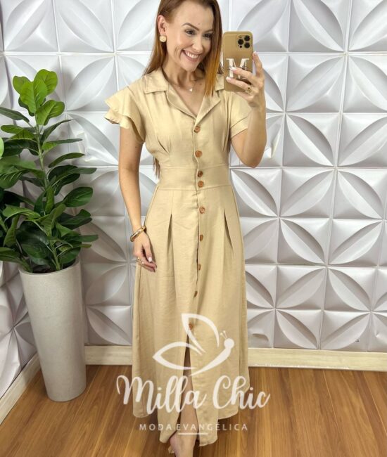 Vestido Chemise Amaris - Areia - Milla Chic