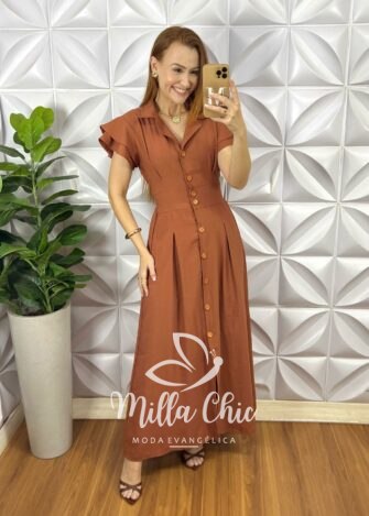 Vestido Chemise Amaris - Marrom - Milla Chic
