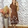 Vestido Cloe Em Anaruga Midi - Marrom - Milla Chic