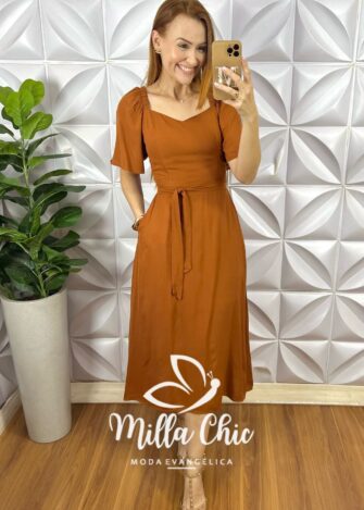 Vestido Geórgia Viscolinho Estampado - Marrom Claro - Milla Chic