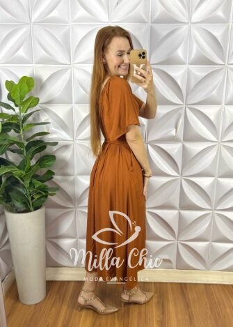Milla Chic - millachic com br vestido georgia viscolinho estampado terracota Vestido Geórgia Viscolinho Estampado - Marrom Claro - Milla Chic