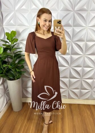 Milla Chic - millachic com br vestido georgia viscolinho marrom 4 Vestido Geórgia Viscolinho - Marrom - Milla Chic