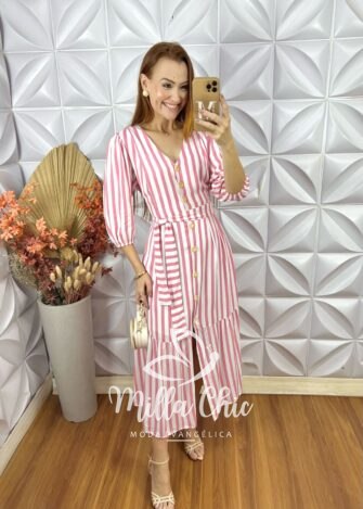 Milla Chic - millachic com br vestido geovana em viscolinho 2 Vestido Geovana Em Viscolinho - Rosa - Milla Chic