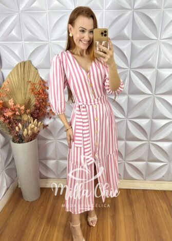 Vestido Geovana Em Viscolinho - Rosa - Milla Chic