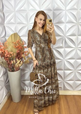 Milla Chic - millachic com br vestido longo leona em viscose copia 5 Vestido Longo Leona Em Chiffon - Animal Print - Milla Chic
