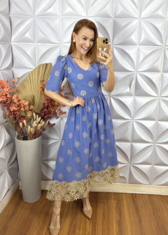 Vestido Megh Em Lesie Algodão - Azul - Milla Chic