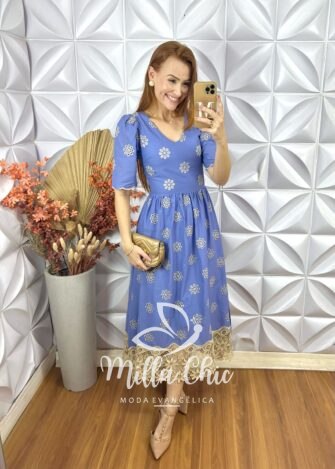 Vestido Megh Em Lesie Algodão - Azul - Milla Chic