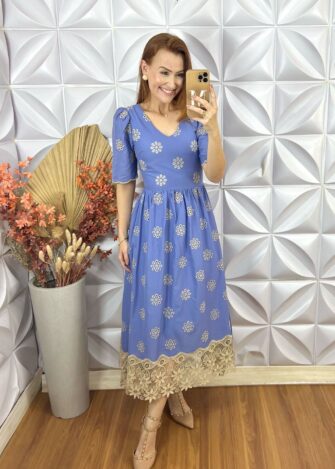Vestido Megh Em Lesie Algodão - Azul - Milla Chic