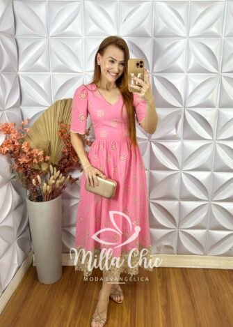 Vestido Megh Em Lesie Algodão - Rosa - Milla Chic
