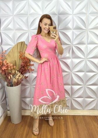Vestido Megh Em Lesie Algodão - Rosa - Milla Chic