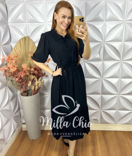 Vestido Nagela Em Viscolinho- Preto - Milla Chic