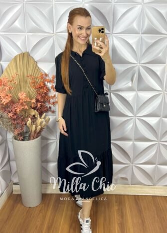 Vestido Nagela Em Viscolinho- Preto - Milla Chic
