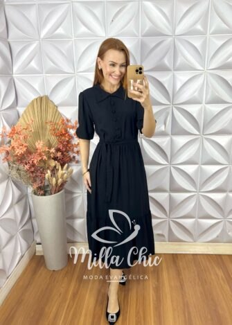Vestido Nagela Em Viscolinho- Preto - Milla Chic