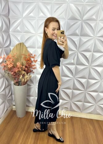 Vestido Nagela Em Viscolinho- Preto - Milla Chic