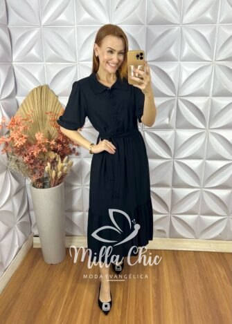 Vestido Nagela Em Viscolinho- Preto - Milla Chic