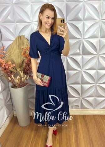 Vestido Nala Em Viscolinho - Azul Marinho - Milla Chic