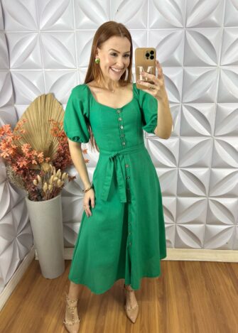 Vestido Nany Em Linho - Verde - Milla Chic