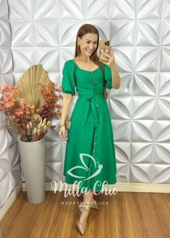 Vestido Nany Em Linho - Verde - Milla Chic
