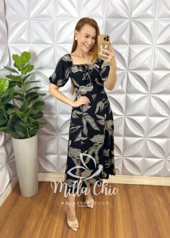 Vestido Narcisa Em Viscolinho - Preto - Milla Chic