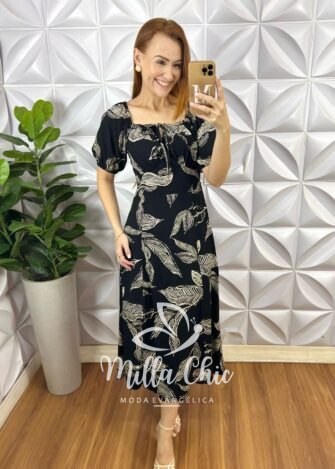 Milla Chic - millachic com br vestido narcisa em viscolinho preto 6 Vestido Narcisa Em Viscolinho - Preto - Milla Chic