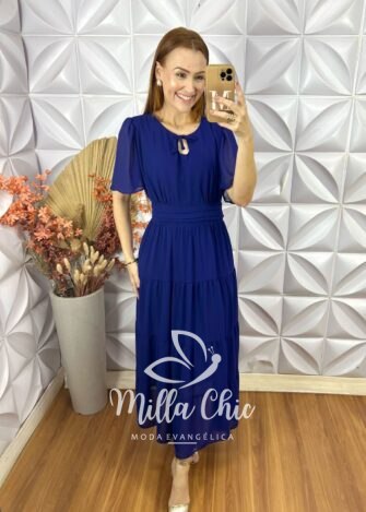 Vestido Ninive Em Chiffon - Azul Escuro - Milla Chic