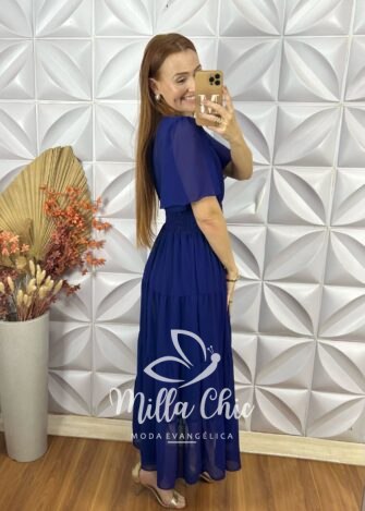 Vestido Ninive Em Chiffon - Azul Escuro - Milla Chic
