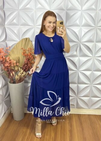Vestido Ninive Em Chiffon - Azul Escuro - Milla Chic