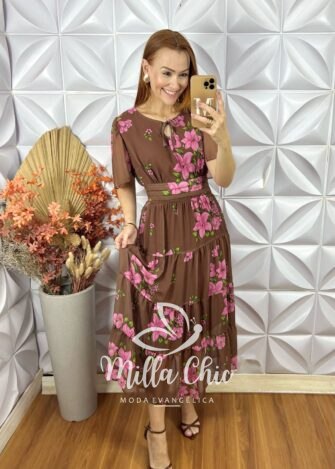 Vestido Ninive Em Chiffon - Marrom - Milla Chic
