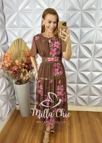 Vestido Ninive Em Chiffon - Marrom - Milla Chic