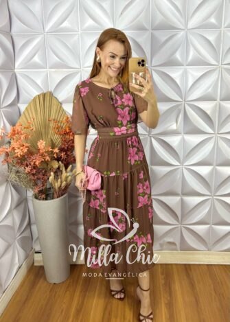 Vestido Ninive Em Chiffon - Marrom - Milla Chic