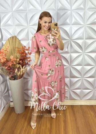 Vestido Ninive Em Chiffon - Rosa - Milla Chic