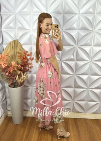 Vestido Ninive Em Chiffon - Rosa - Milla Chic